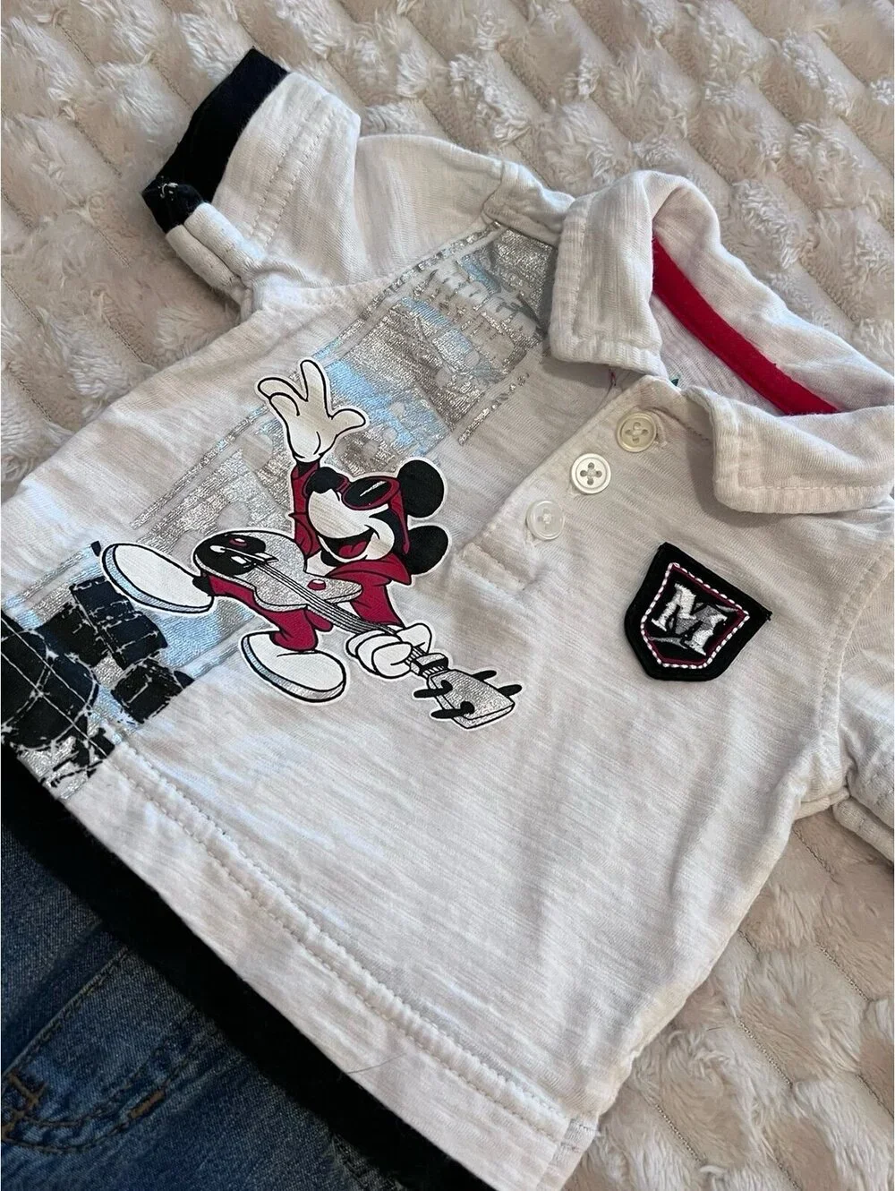 Disney Newborn Mickey Mouse Polo Shirt + Jeans Baby Boy Outfit Set (Size NB)
